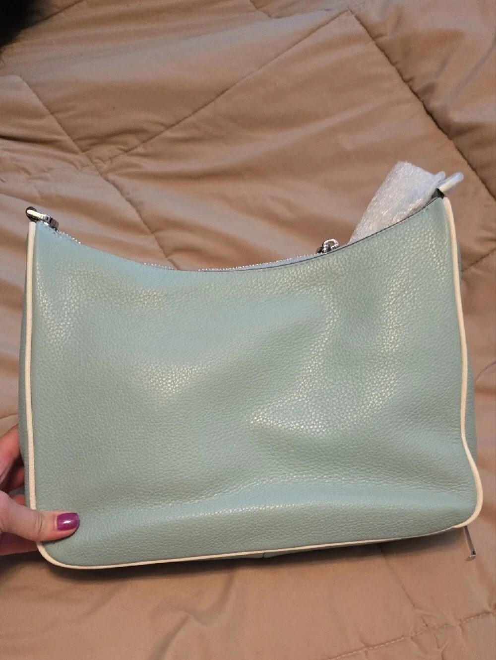 kate spade Mint Green Pebble Leather Shoulder Bag with Cream Trim